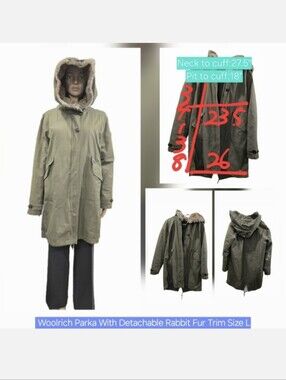 Woolrich John Rich & Bros Fishtail Parka With Detachable Rabbit Fur Trim Size L